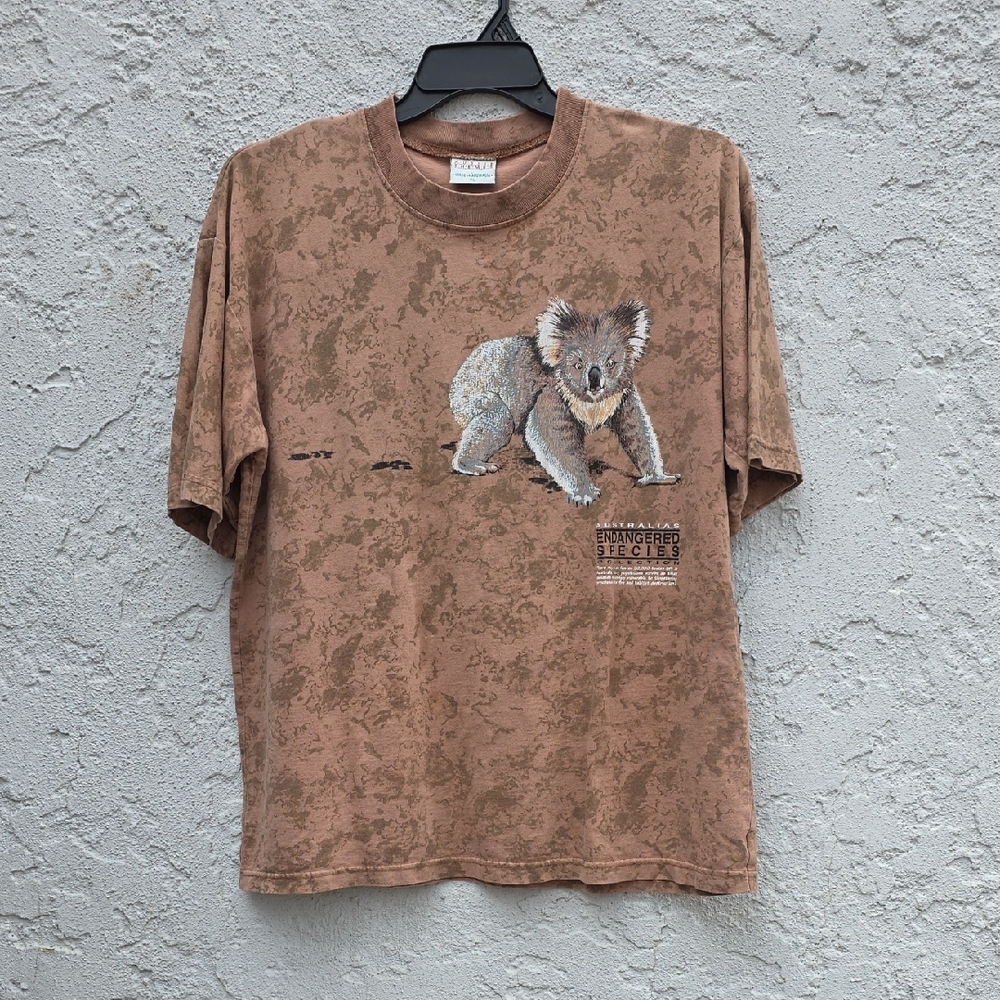 Vintage Endangered Species Koala Tie Dye Brown Double Sided T-Shirt XL